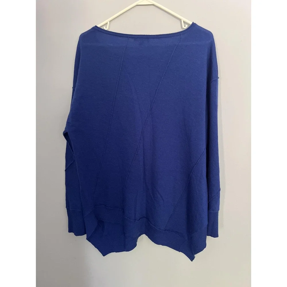 Eileen Fisher Woman Sweater Womens 1X Blue Merino Wool Asymmetrical Hem Pullover - Picture 2 of 13